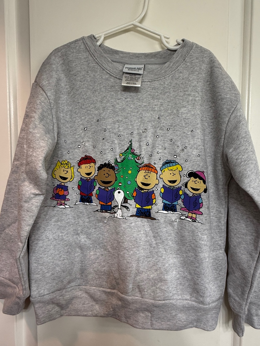 Peanuts Gray Crewneck Sweater with Holiday Character Graphic